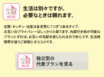 独立型：生活は別々ですが、必要なときは頼れます。
