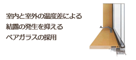 屋内と屋外の湿度差による結露の発生を抑えるペアガラスの採用