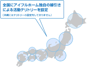 全国にアイフルホーム独自の線引きによる活動テリトリーを設定