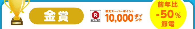 金賞 楽天スーパーポイント10,000ポイント 前年比-50％節電