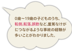 0-19歳の子どものうち、転倒、転落、誤飲など、重篤な怪我につながるおうな事故の経験が多いことが分かりました。