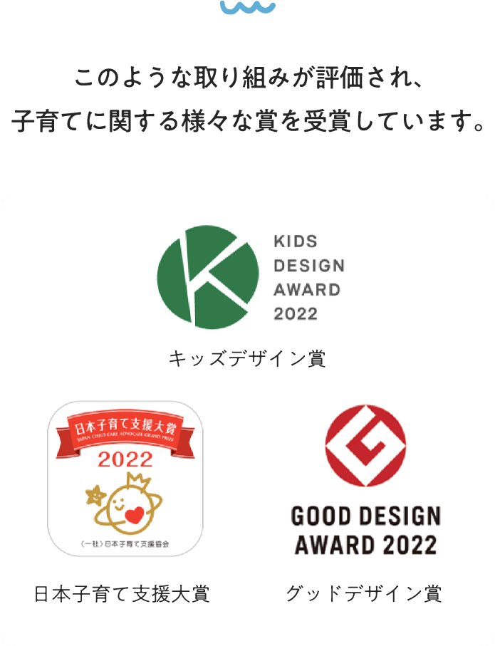 このような取り組みが評価され、子育てに関する様々な賞を受賞しています。